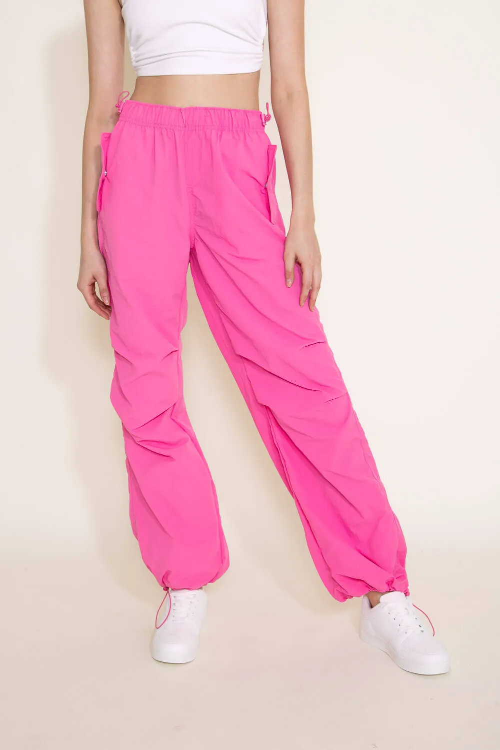 Love Tree Nylon Baggy Parachute Pants for Women in Pink | 6853PH-MAGENTA