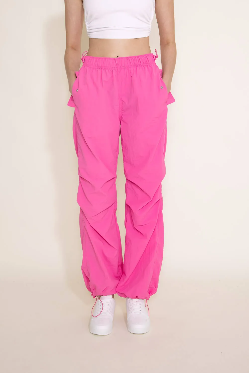 Love Tree Nylon Baggy Parachute Pants for Women in Pink | 6853PH-MAGENTA