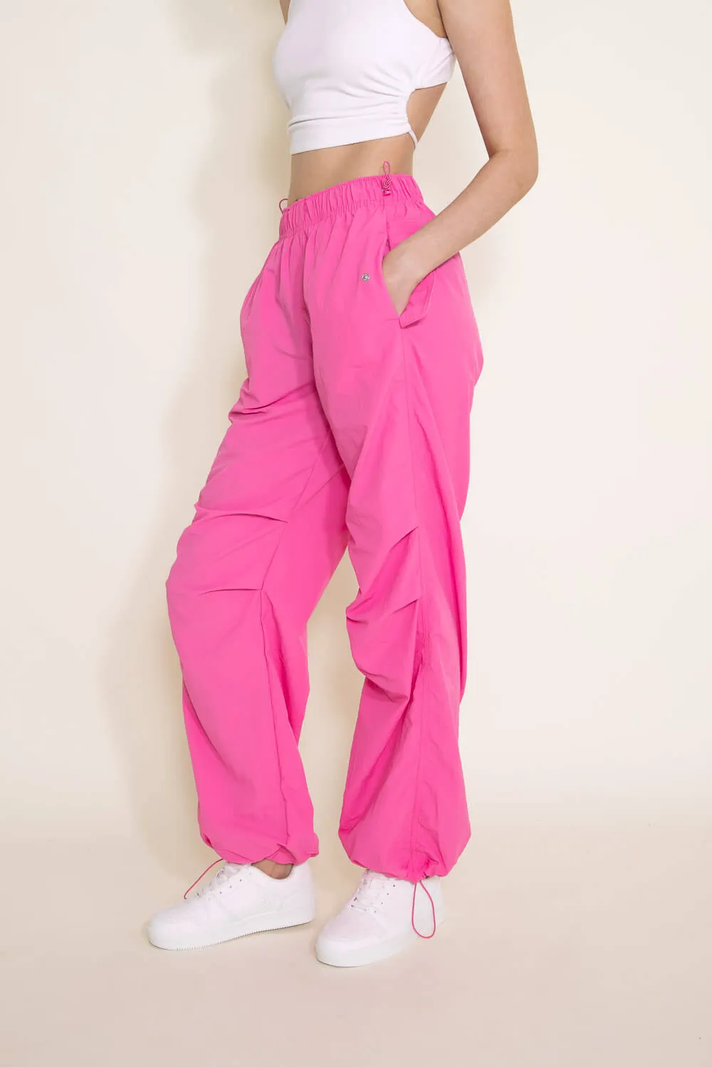 Love Tree Nylon Baggy Parachute Pants for Women in Pink | 6853PH-MAGENTA
