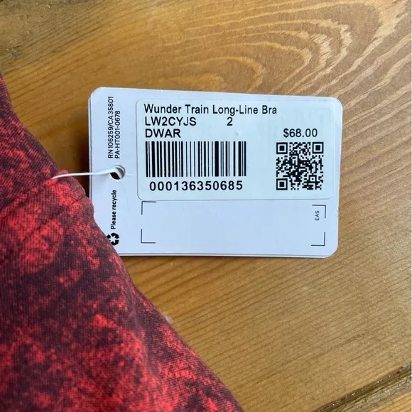 LULULEMON Wunder Train Longline Bra Denim Wash Print Autumn Red Black Size 2 NWT