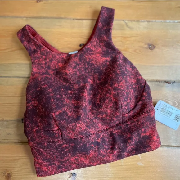 LULULEMON Wunder Train Longline Bra Denim Wash Print Autumn Red Black Size 2 NWT