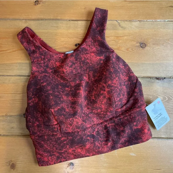 LULULEMON Wunder Train Longline Bra Denim Wash Print Autumn Red Black Size 2 NWT
