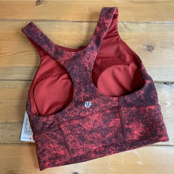 LULULEMON Wunder Train Longline Bra Denim Wash Print Autumn Red Black Size 2 NWT