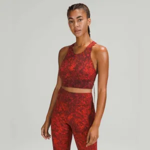 LULULEMON Wunder Train Longline Bra Denim Wash Print Autumn Red Black Size 2 NWT