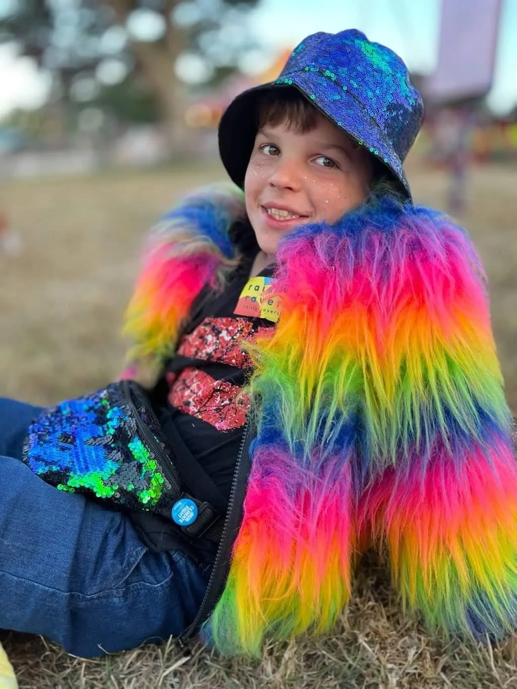 Made to Order - Rainbow Boogie Bomber Jacket by Raising Ravers - Long Fur, Ages 2-12