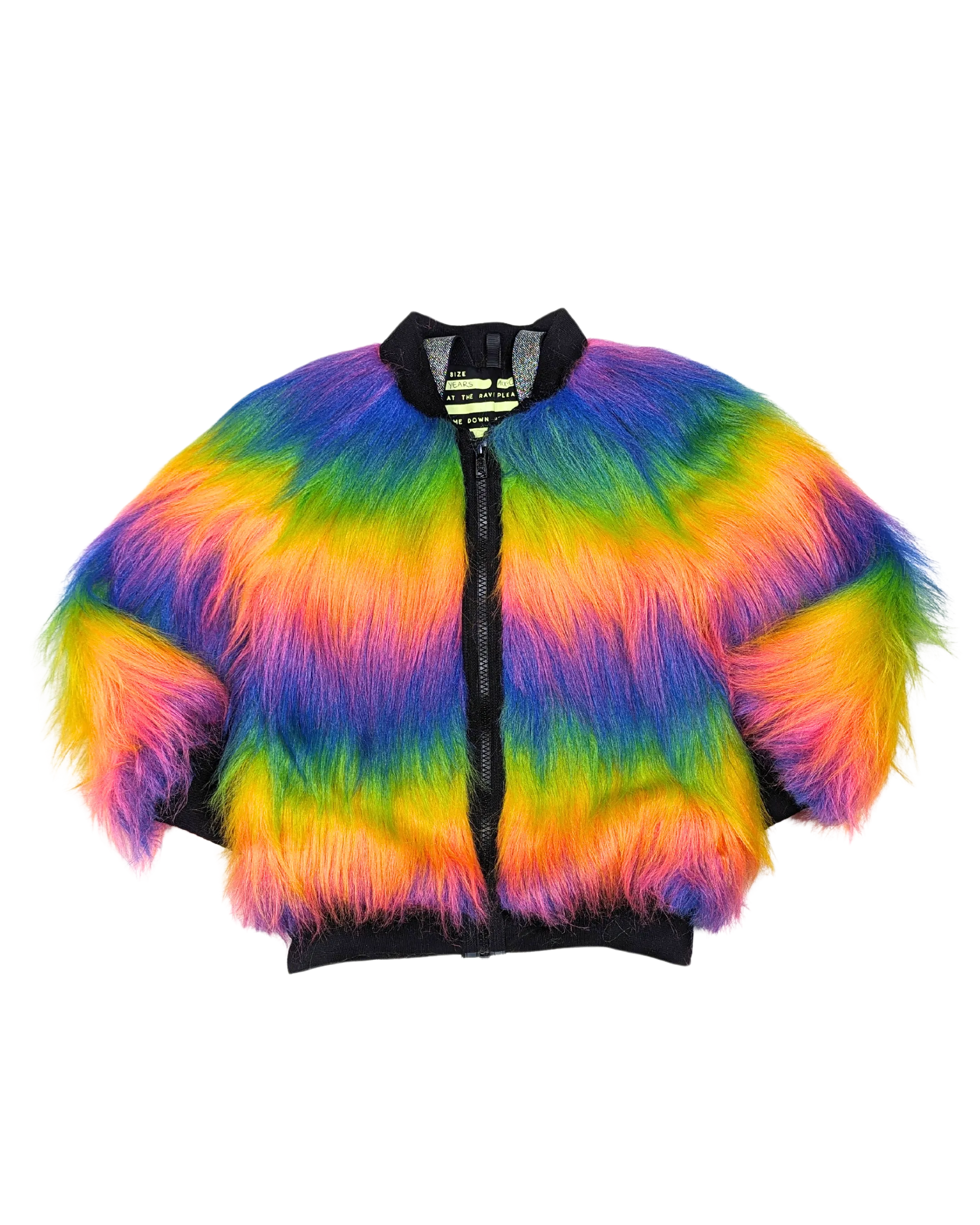 Made to Order - Rainbow Boogie Bomber Jacket by Raising Ravers - Long Fur, Ages 2-12