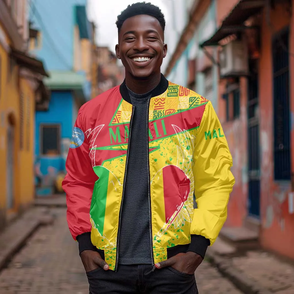 Mali in My Heart Bomber Jacket Map with National Flag Colors TS04