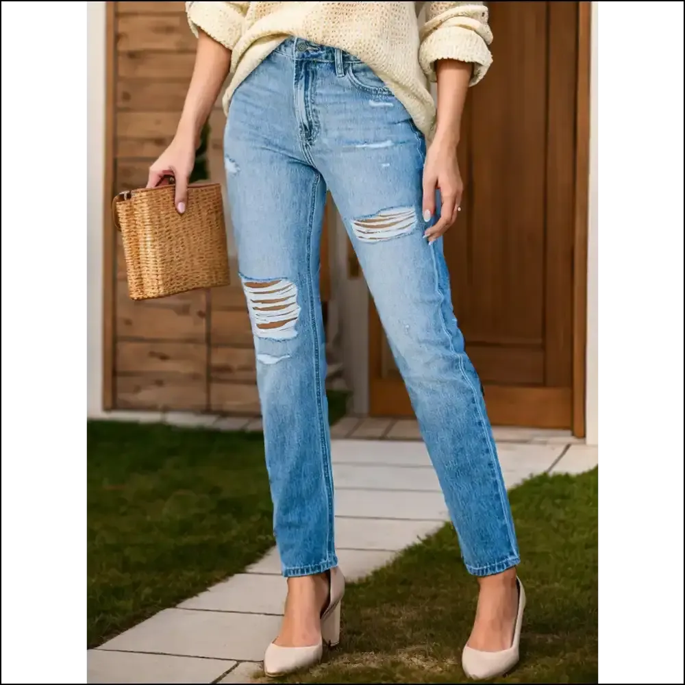 Meet your Match: Distressed Buttoned Jeans for Strutting & Stunting! 😂✨