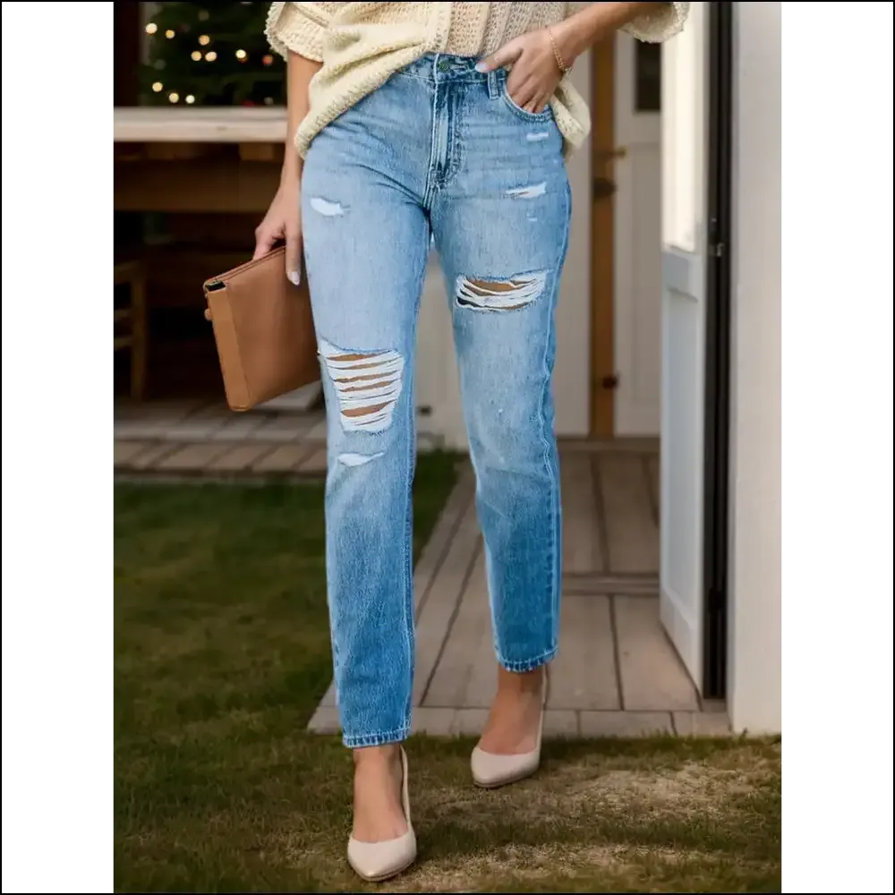 Meet your Match: Distressed Buttoned Jeans for Strutting & Stunting! 😂✨