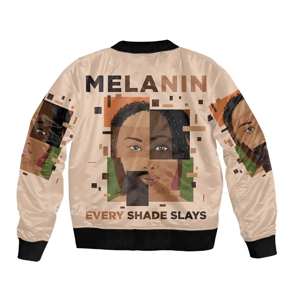 Melanin Every Shade Slays Sleeve Zip Bomber Jacket Afro Women DT03