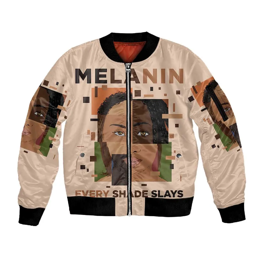 Melanin Every Shade Slays Sleeve Zip Bomber Jacket Afro Women DT03