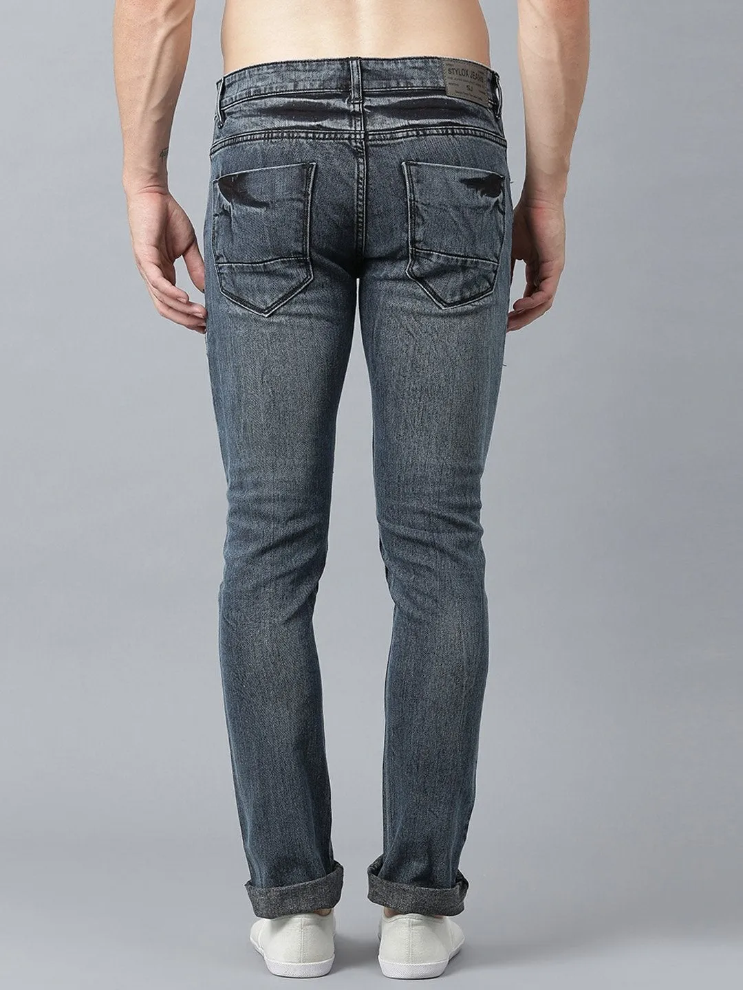 Men Grey & Blue Slim Fit Mid-Rise Mildly Distressed Jeans