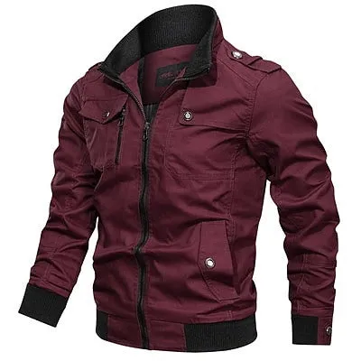 Men Khaki Bomber Jackets Cotton Slim Outwear