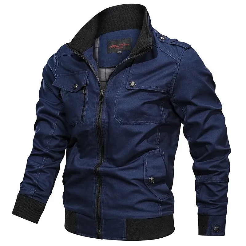 Men Khaki Bomber Jackets Cotton Slim Outwear