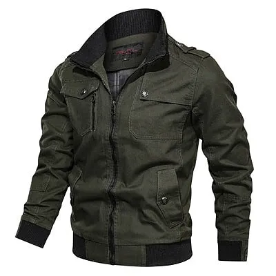 Men Khaki Bomber Jackets Cotton Slim Outwear