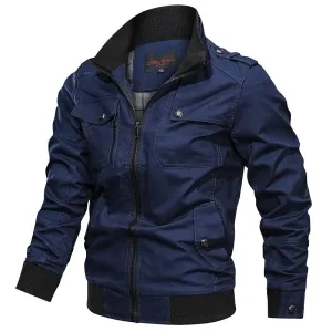 Men Khaki Bomber Jackets Cotton Slim Outwear