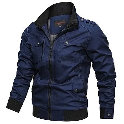 Men Khaki Bomber Jackets Cotton Slim Outwear