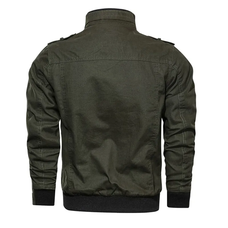 Men Khaki Bomber Jackets Cotton Slim Outwear