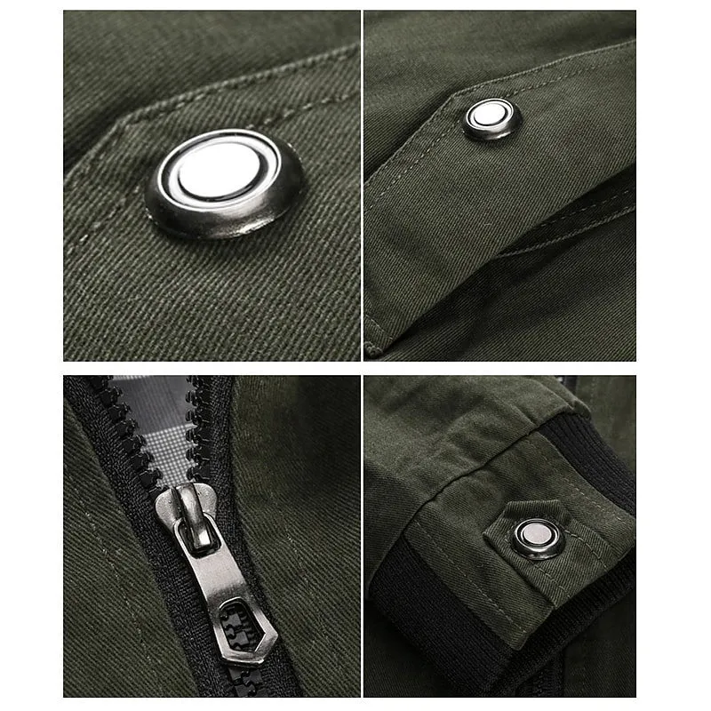 Men Khaki Bomber Jackets Cotton Slim Outwear