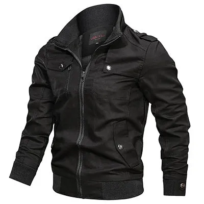 Men Khaki Bomber Jackets Cotton Slim Outwear