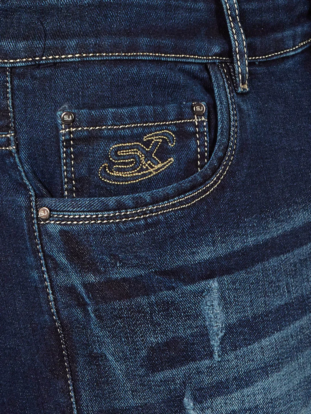 Men Navy Blue Slim Fit Mid-Rise Mildly Distressed Stretchable Jeans