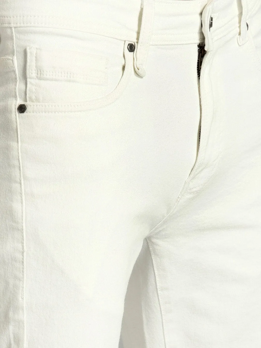 Men Off-White Regular Fit Mid-Rise Slash Knee Stretchable Jeans