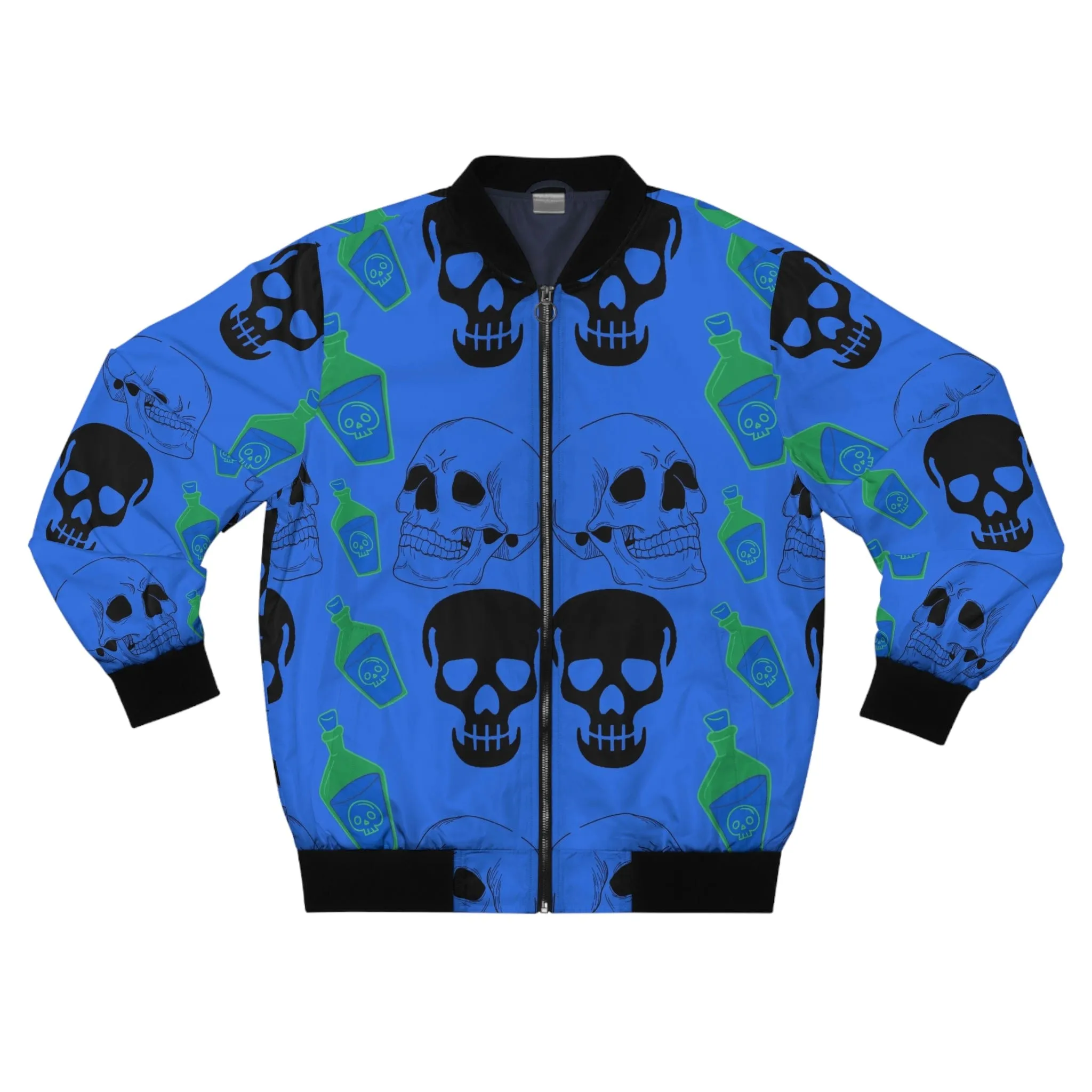 Men's Blue Skulls Heads Bomber Jacket