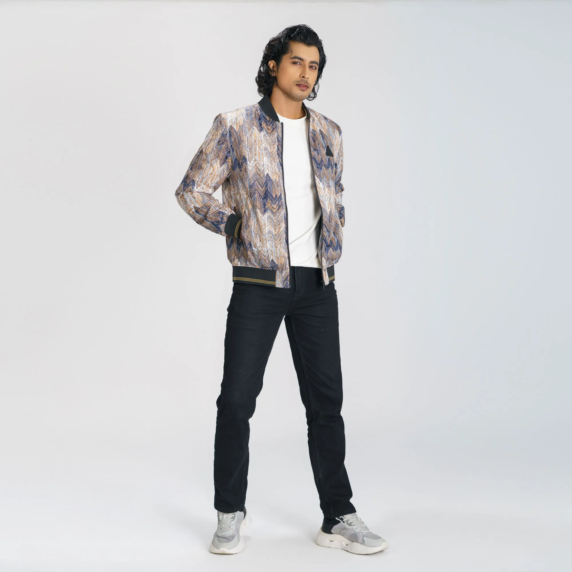 Mens Brown Printed Bomber