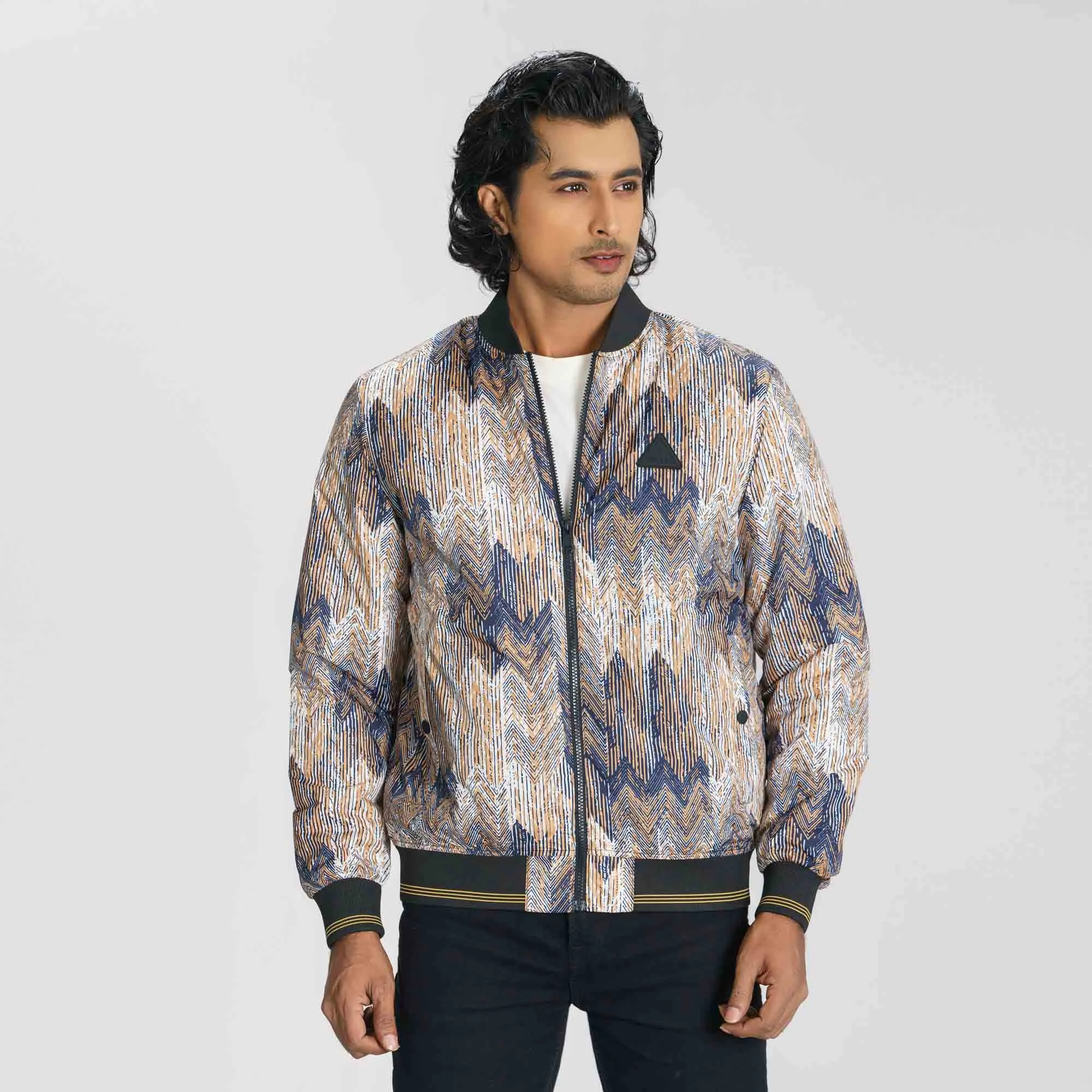 Mens Brown Printed Bomber