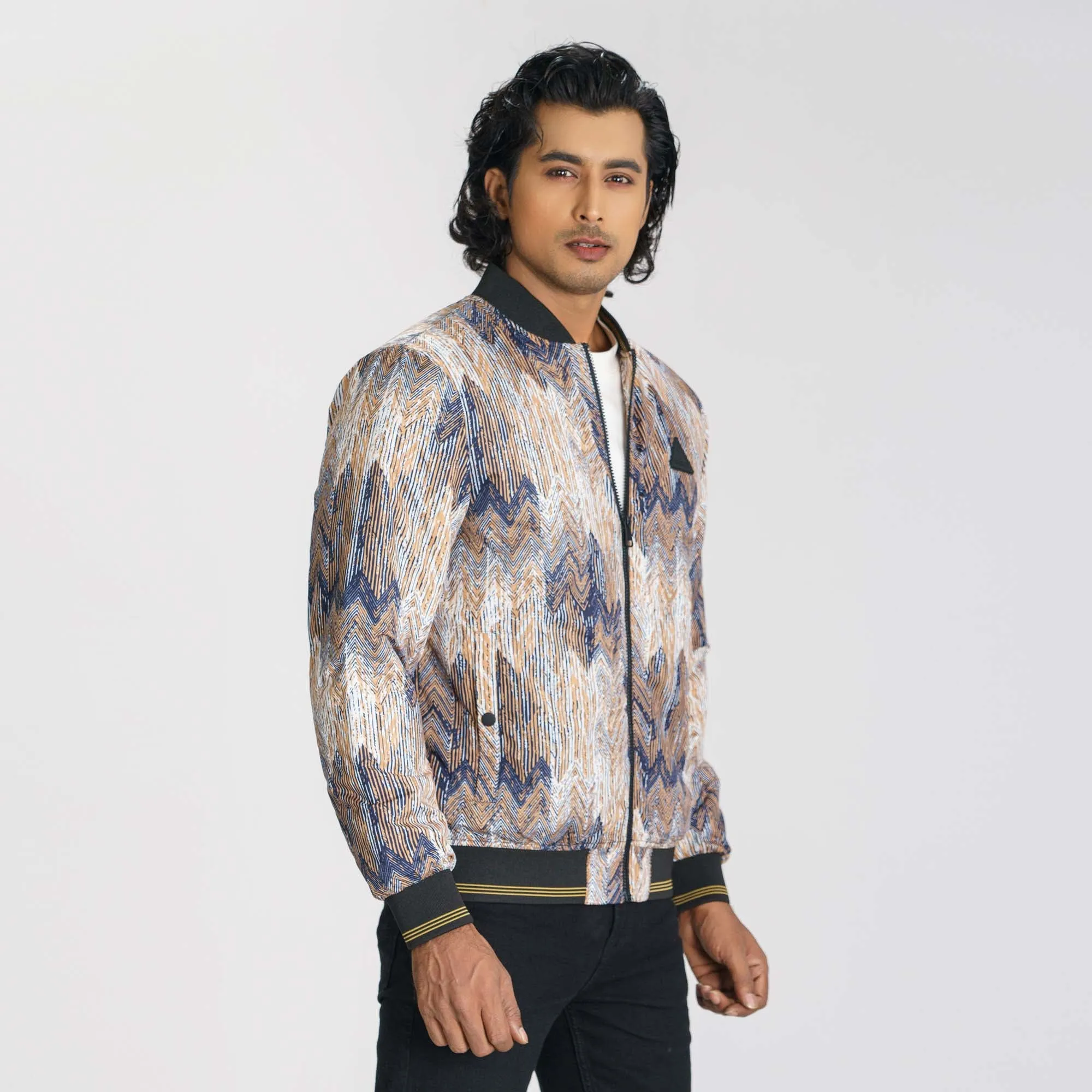 Mens Brown Printed Bomber