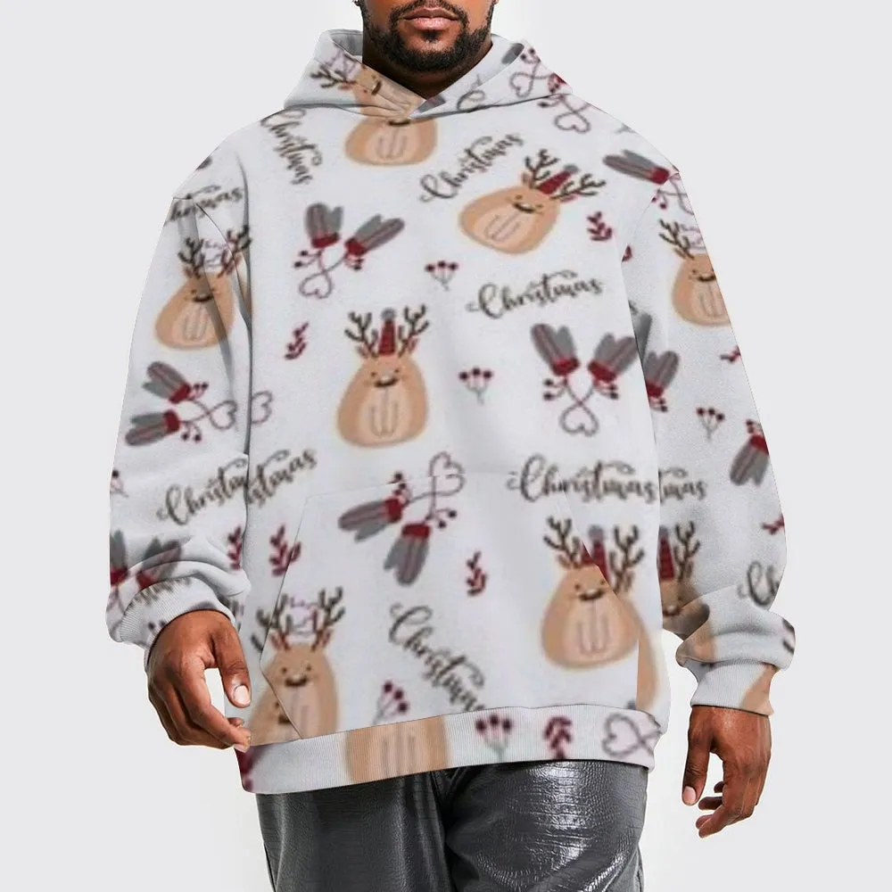 Mens Christmas Reindeer Graphic Pullover With Kangaroo Pocket Hoodies