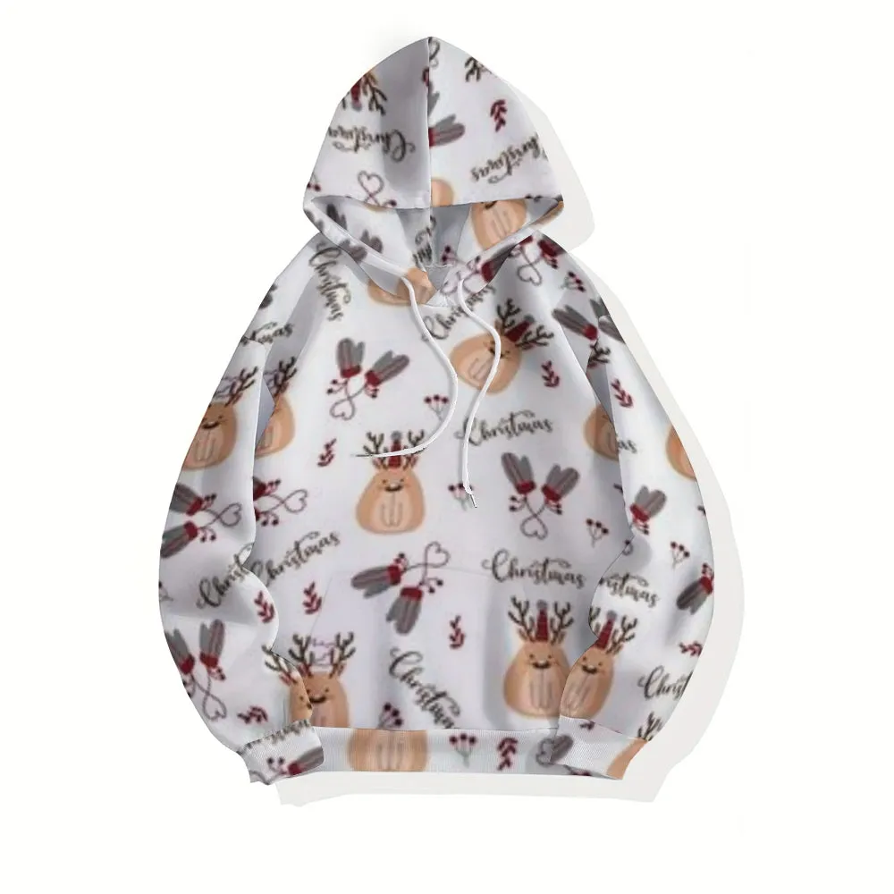 Mens Christmas Reindeer Graphic Pullover With Kangaroo Pocket Hoodies