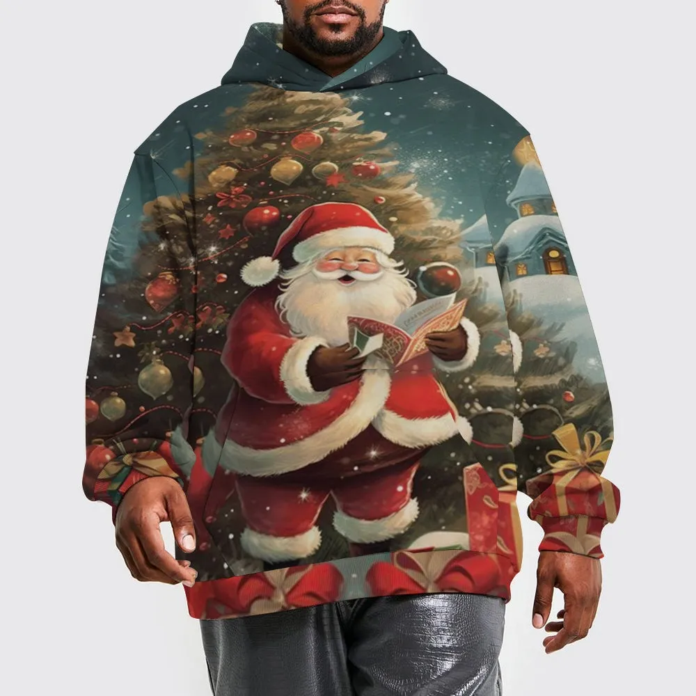Mens Christmas Santa Claus Graphic Pullover With Kangaroo Pocket Hoodies