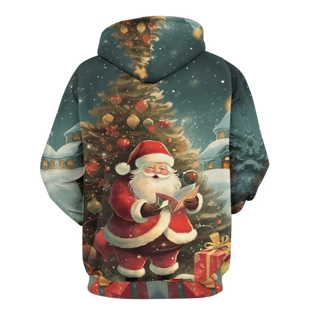 Mens Christmas Santa Claus Graphic Pullover With Kangaroo Pocket Hoodies