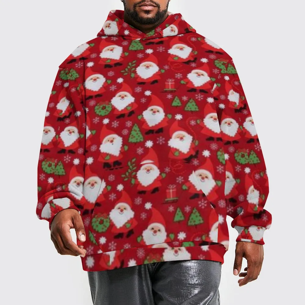 Mens Christmas Santa Claus Graphic Pullover With Kangaroo Pocket Hoodies