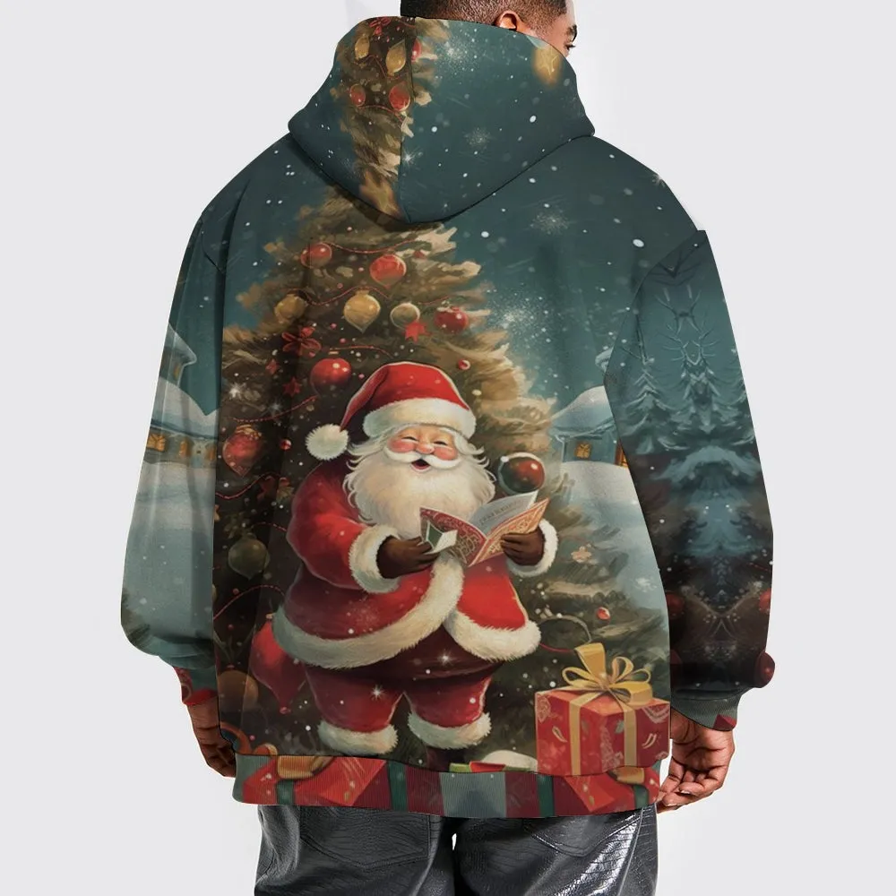 Mens Christmas Santa Claus Graphic Pullover With Kangaroo Pocket Hoodies