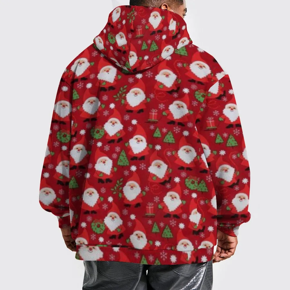 Mens Christmas Santa Claus Graphic Pullover With Kangaroo Pocket Hoodies