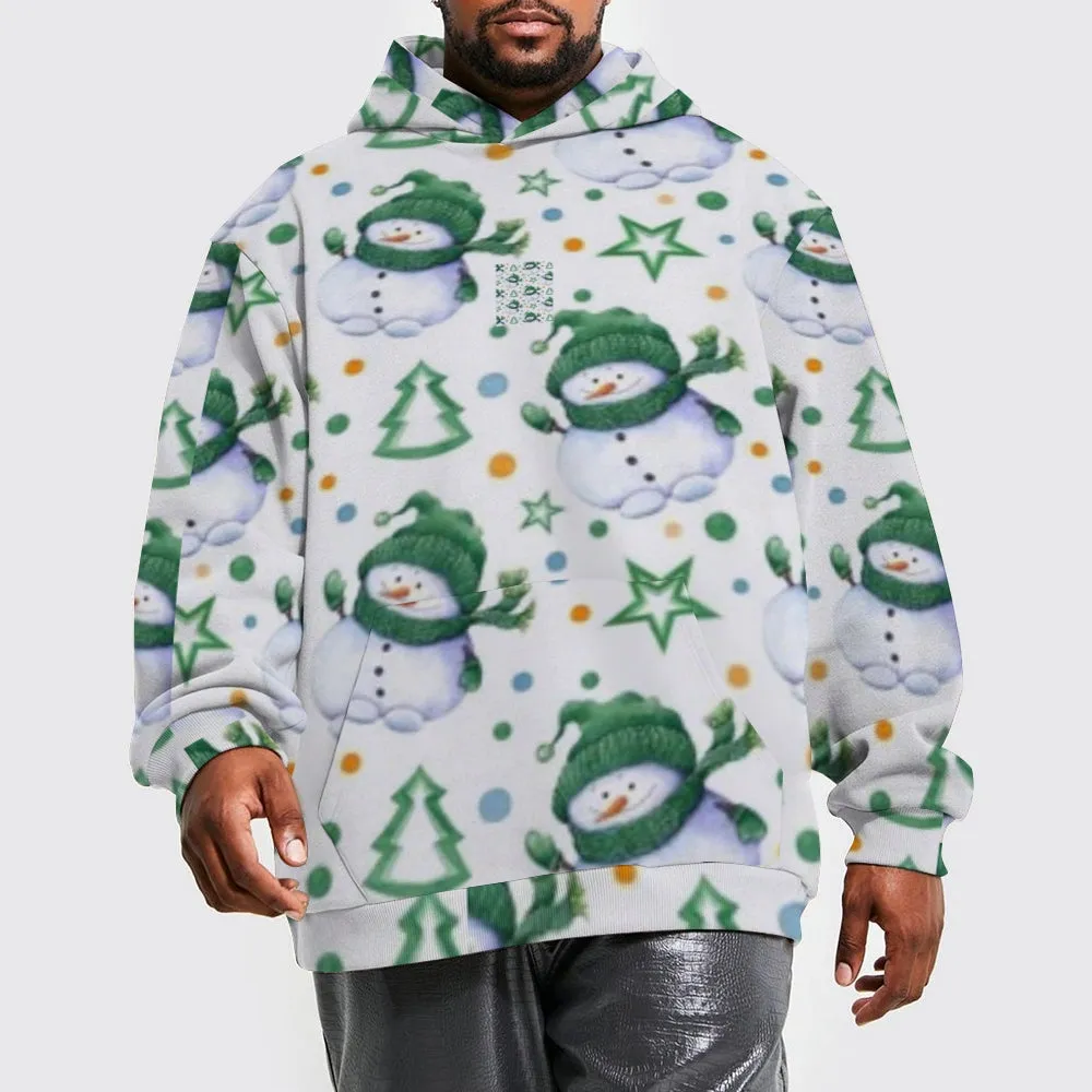 Mens Christmas Winter Snowman Graphic Pullover With Kangaroo Pocket Hoodies