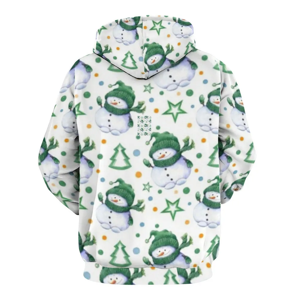 Mens Christmas Winter Snowman Graphic Pullover With Kangaroo Pocket Hoodies