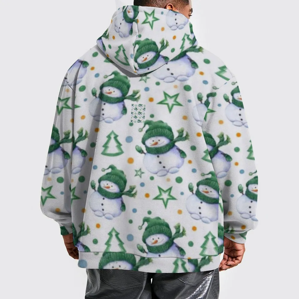 Mens Christmas Winter Snowman Graphic Pullover With Kangaroo Pocket Hoodies