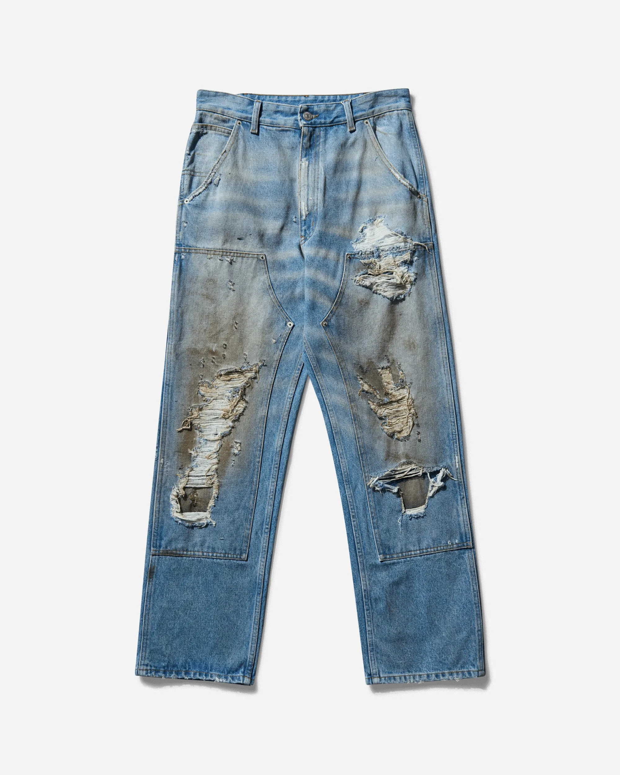 Men's Distressed Double Knee Jeans Blue