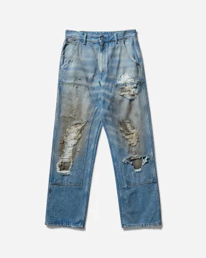 Men's Distressed Double Knee Jeans Blue
