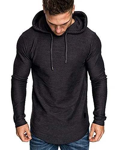 Mens Fashion Athletic Hoodies Sport Sweatshirt Solid Color Fleece Pullover Black L