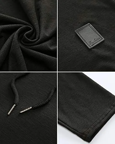 Mens Fashion Athletic Hoodies Sport Sweatshirt Solid Color Fleece Pullover Black L