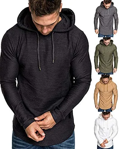 Mens Fashion Athletic Hoodies Sport Sweatshirt Solid Color Fleece Pullover Black L