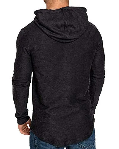Mens Fashion Athletic Hoodies Sport Sweatshirt Solid Color Fleece Pullover Black L