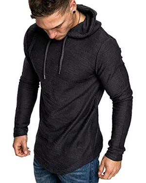 Mens Fashion Athletic Hoodies Sport Sweatshirt Solid Color Fleece Pullover Black L