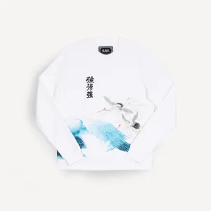 Mens Graphic Wraparound Crewneck Sweatshirt - White / Kanji Strong