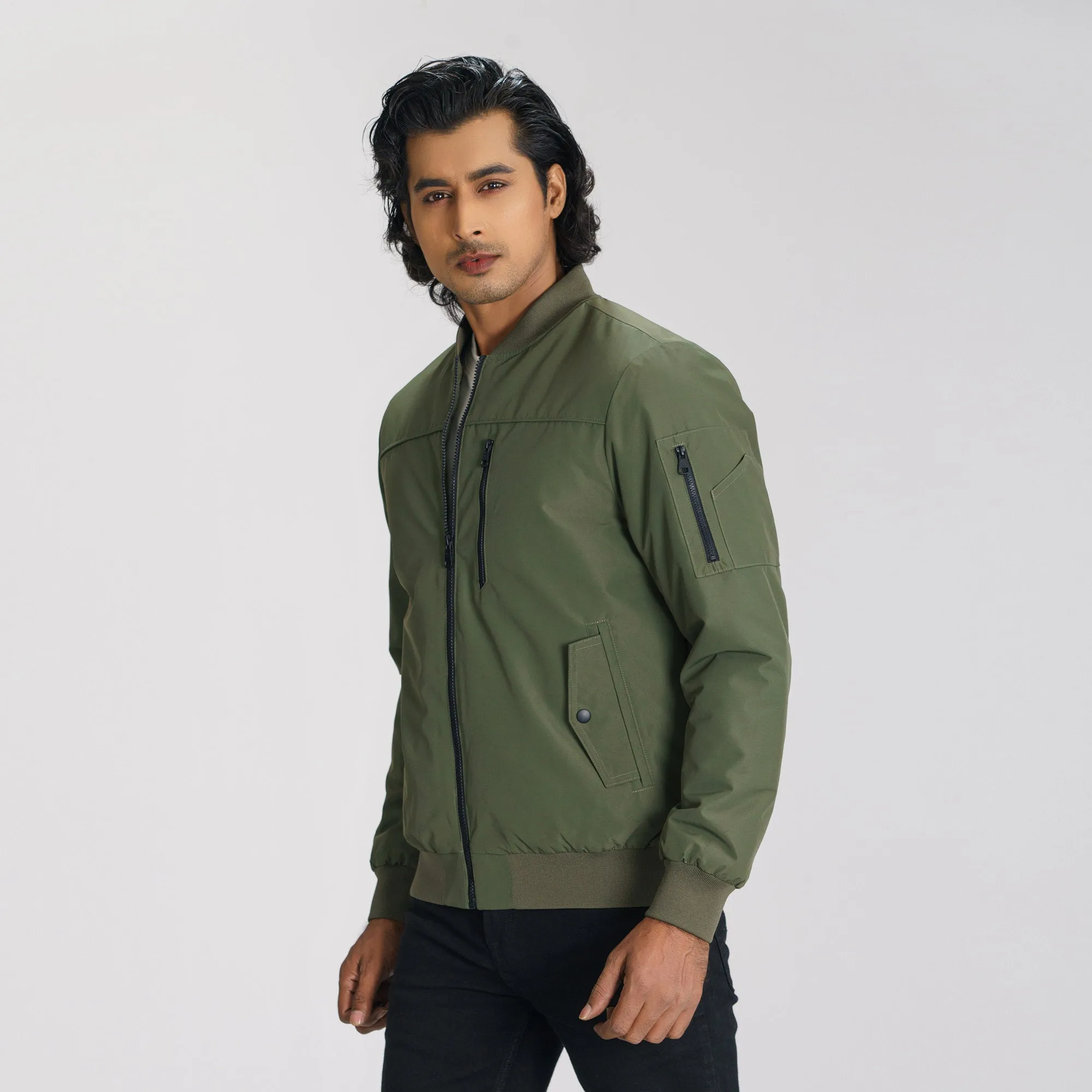 Mens Olive Bomber Jacket