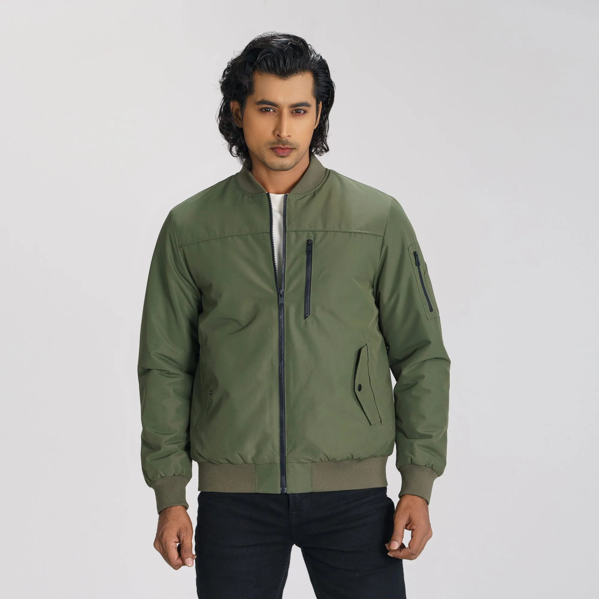 Mens Olive Bomber Jacket